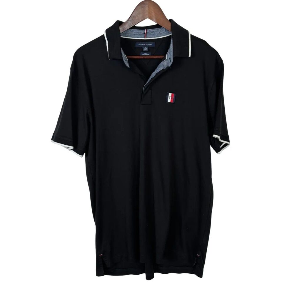 Tommy Hilfiger Black Short Sleeve Polo Shirt Men's XL Slim Fit